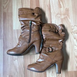 Brown Leather Calf-High Boots
